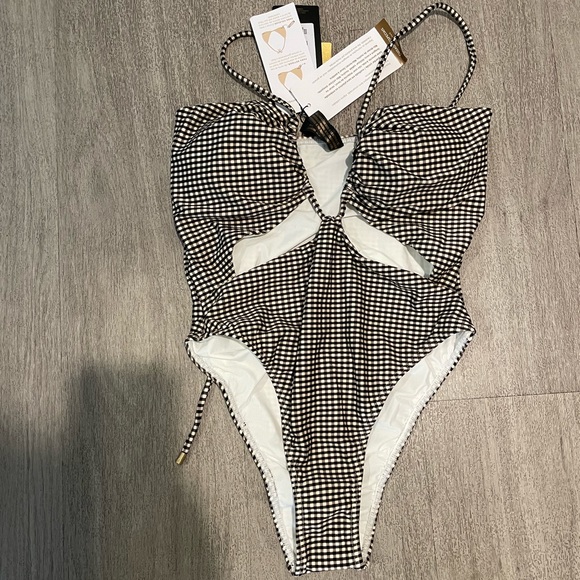 NWT VIX PAULA HERMANNY 
Lupita Gingham Cutout Plunge One-Piece Swimsuit - M - Picture 6 of 12